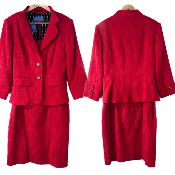 Kay Unger Red Textured Sheath Dress & Blazer Set – Size 6 - Picture 8 of 11